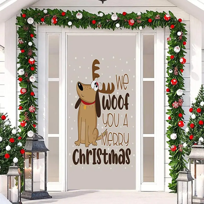 We Woof You A Merry Christmas Elk Door Cover Decor - Aperturee
