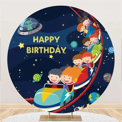 Roller Coaster Child Galaxy Round Birthday Backdrop - Aperturee
