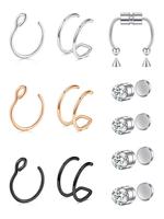 Rhinestone Decorated Fake Nose Ring (13pcs/set), Stainless Steel Magnetic Nose Ring, Non-piercing Nose Ring Jewelry for Women...