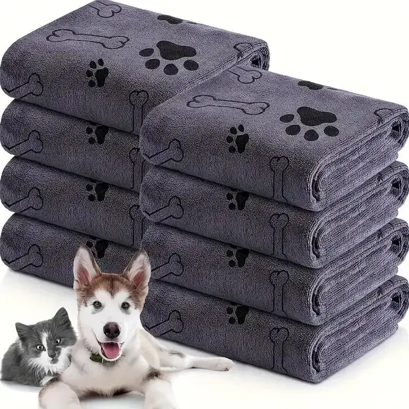 Dog Paw Pattern Pet Towel, 1 Count Soft Absorbent Pet Bath Towel, Pet Grooming Towel, Pet Supplies for Dogs & Cats