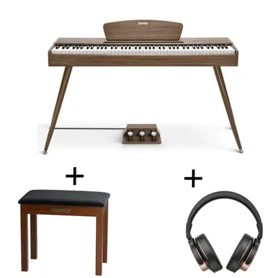 Donner DDP-80 Wooden Digital Piano - Walnut / Piano+Bench+Headphones