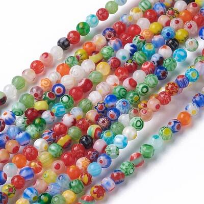 Handmade Millefiori Glass Round Bead Strands