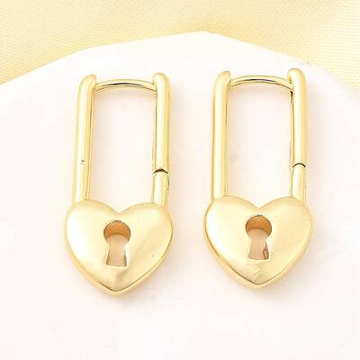 Brass Lock Hoop Earrings