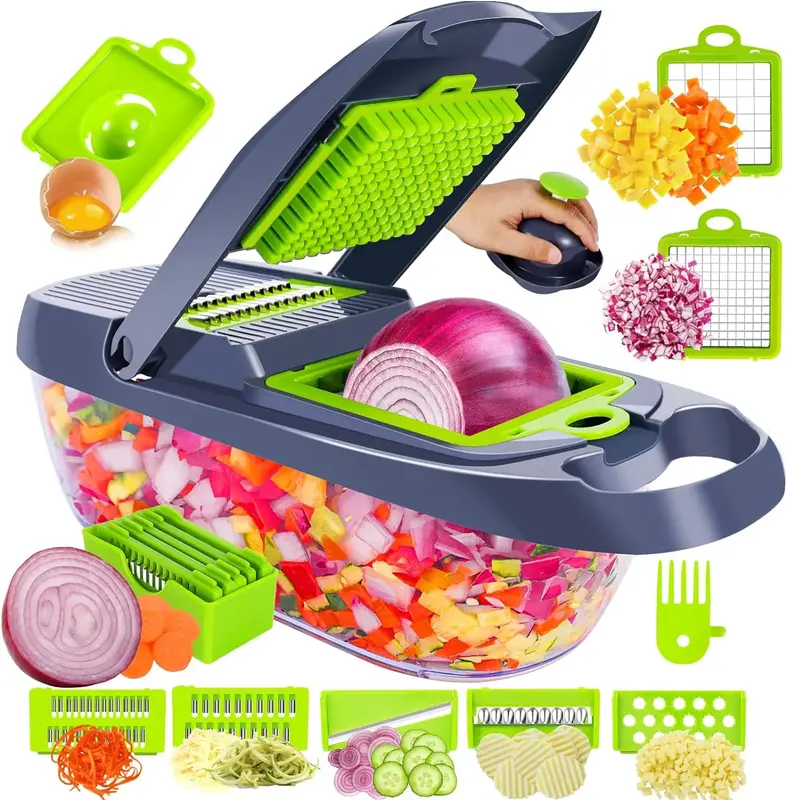 Vegetable Chopper, Multifunctional 12-IN-1 Kitchen Veggie Chopper Food Chopper with 8 Blades, Pro Onion Chopper Vegetable Cut...