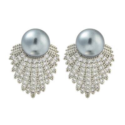 Rack Plating Fan Brass Micro Pave Clear Cubic Zirconia Stud Earrings