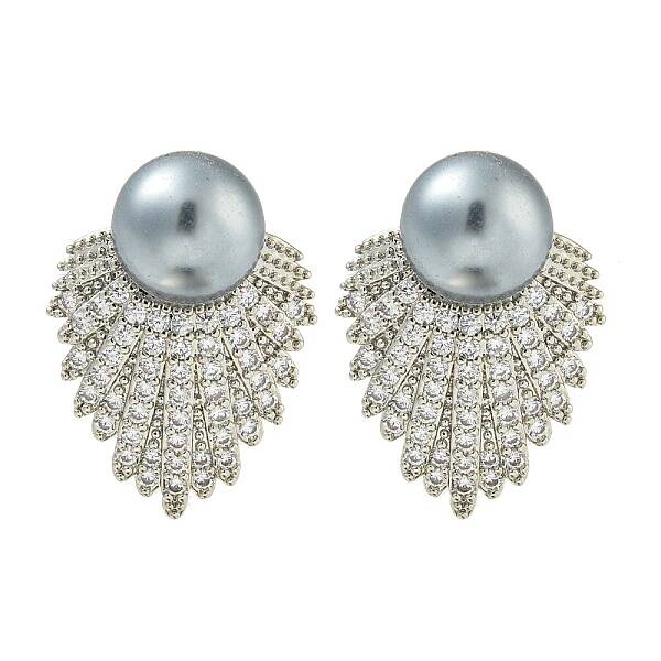 Rack Plating Fan Brass Micro Pave Clear Cubic Zirconia Stud Earrings