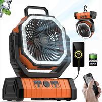 Portable Camping Fan Light, 20000mAh Large Capacity Battery Powered Fan, 4 Speed Rechargeable Fan with Remote, Cordless Fans ...