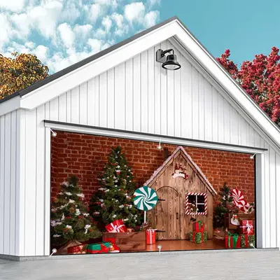 Aperturee Red Brick Wall Wood House Candy Garage Door Banner