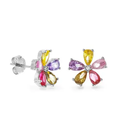 Again jewelry Fascinating Flower Earrings with Colorful Zirconia AJNS0040