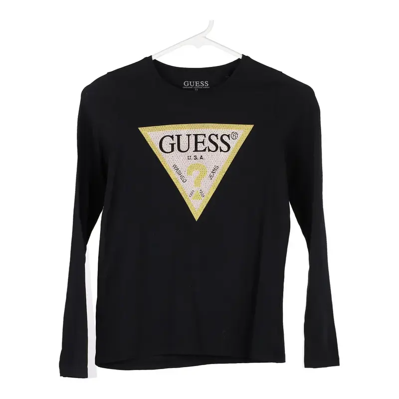Age 12 Guess Spellout Long Sleeve Top - Medium Black Cotton