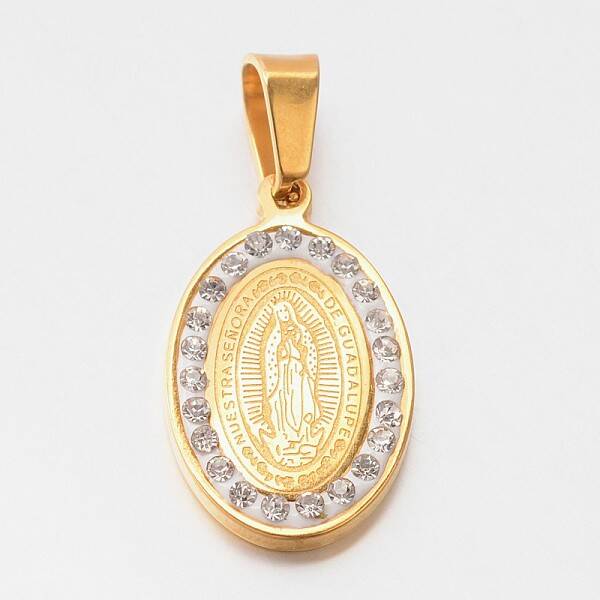 304 Stainless Steel Flat Oval with Virgin Mary Religion Pendants