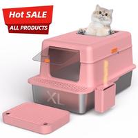 Stainless Steel Litter Pan with Lid, Extra Large Litter Pan XL, High Side Enclosed Litter Pan for Cats and Big Cats, Leak Pro...