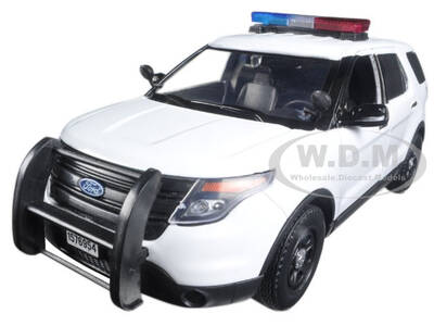 2015 Ford Police Interceptor Utility White with Flashing Light Bar and Front and Rear Lights and 2 Sounds 1/24 Diecast Model ...