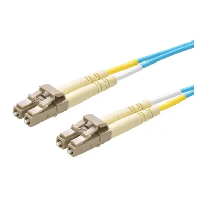41219 Monoprice MM OM3 Fiber Optic Cable LC-LC UL 2mm 50/125 OFNR Duplex Aqua 8m