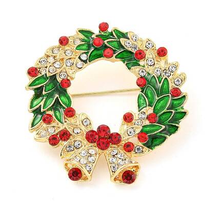 Christmas Theme Golden Zinc Alloy with Rhinestone Brooches