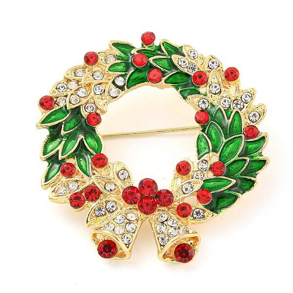 Christmas Theme Golden Zinc Alloy with Rhinestone Brooches
