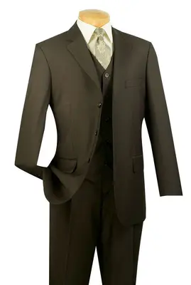 Vinci Men's 3-Piece Solid Executive Suit Wide Color Range