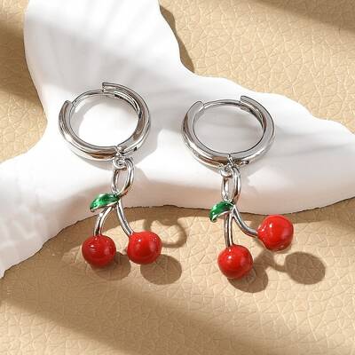 Cherry Brass Enamel Hoop Earrings