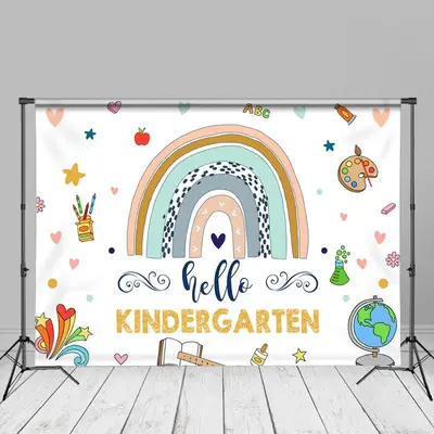 Rainbow Hello Kindergarten Back To School Backdrop - Aperturee