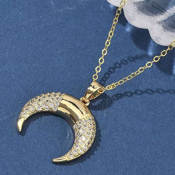 Brass Micro Pave Clear Cubic Zirconia Pendant Necklaces for Women