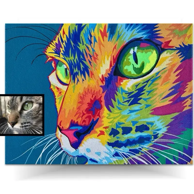 Custom Pet Portrait [Message Seller With Photo] Abstract Acrylic Drawing, Vibrant Colorful Art, Hand Painted Canvas