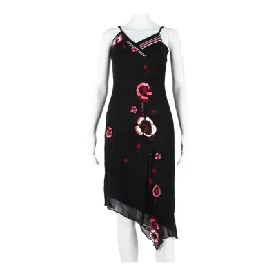 KAREN MILLEN Asymmetrical Womens Fit & Flare Dress Black Silk Sleeveless Midi S