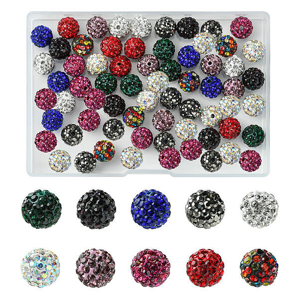 50Pcs 10 Colors Pave Disco Ball Beads