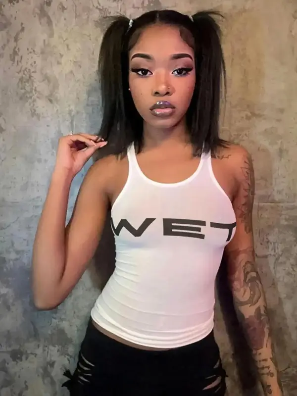 Women's Letter Print Round Neck Tank Top, Casual Streetwear Sleeveless Cropped Top for Summer, Ladies Teen Girls Clothes for ...