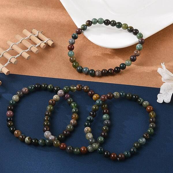 Natural Indian Agate Bead Stretch Bracelets