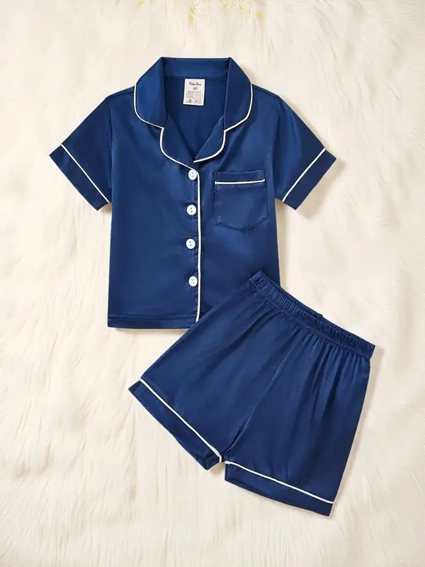 Kids' Satin Pajamas Set -Summer Short-Sleeve & Short-Pant Style Soft Satin Fabric • Button-Up Design • Suitable for 1-8 Y...