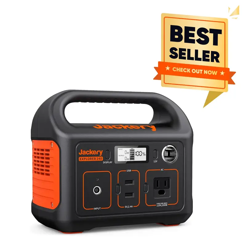 Jackery Portable PowerStation Explorer 240 Green Power Supply, 240Wh Backup Lithium Battery, 110V/200W Pure Sine Wave AC Outl...