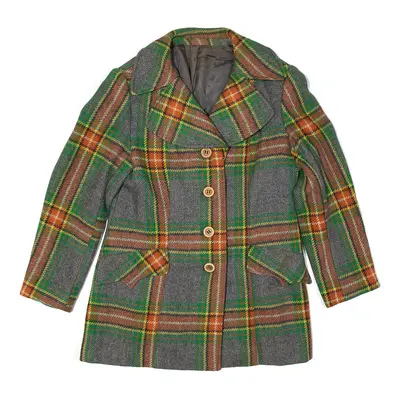 Overcoat Jacket Green 80s Plaid Womens M