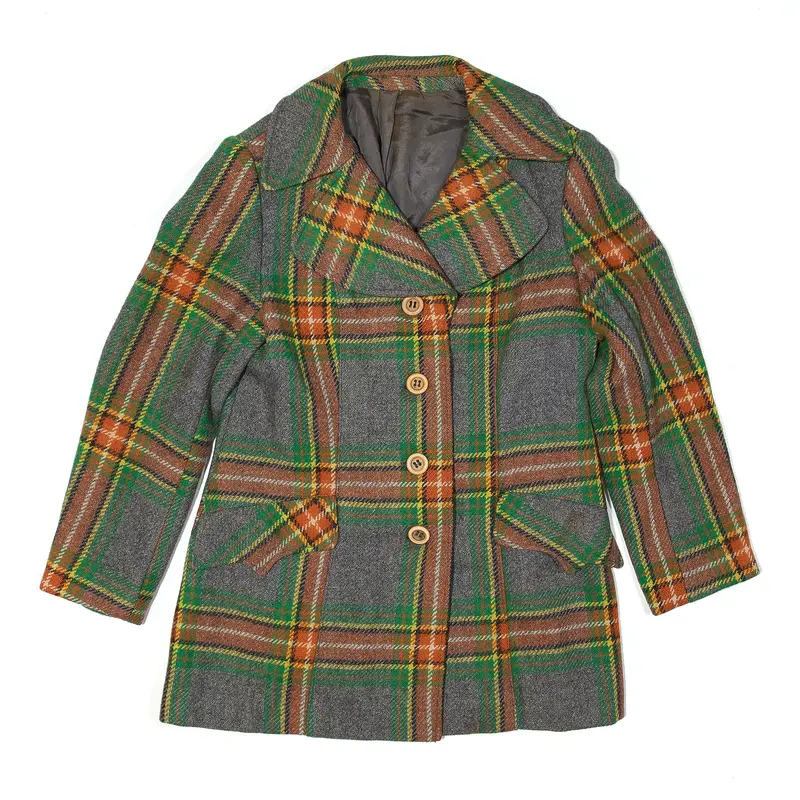 Overcoat Jacket Green 80s Plaid Womens M
