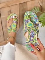 Women's Fashionable Print Slides, Thong Sandals, Casual Comfortable Flat Slippers for Summer, Lightweight Breathable Slippers...