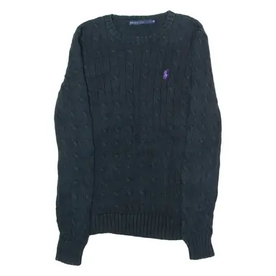 RALPH LAUREN Womens Jumper Black Crew Neck Cable Knit S