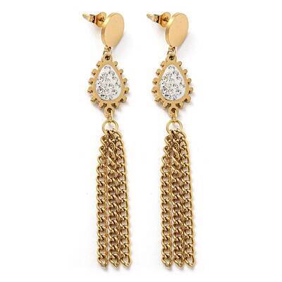 Ion Plating(IP) Rhinestone Teardrop Dangle Stud Earrings