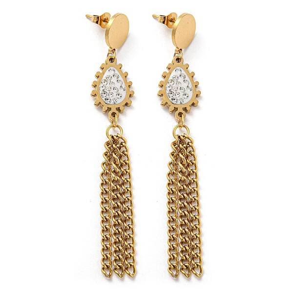 Ion Plating(IP) Rhinestone Teardrop Dangle Stud Earrings