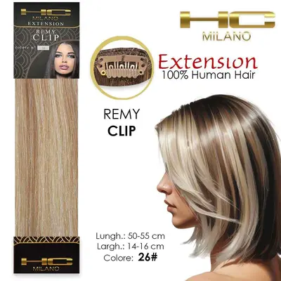 Hc milano natural hair 3 clips 1 strip remy width 14-16cm length 55cm col.26