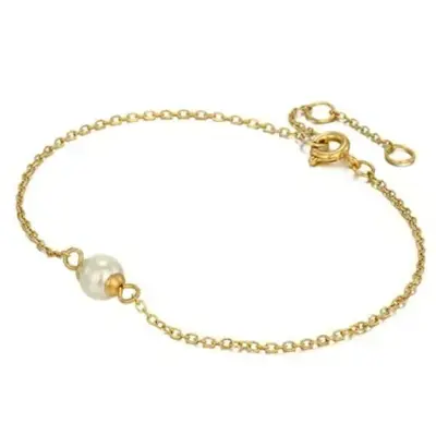 14K Gold Circular Shaped Pearl Single Chain Anklet