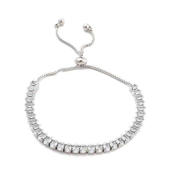 Brass Pave Clear Cubic Zirconia Horse Eye Box Chain Slider Bracelets