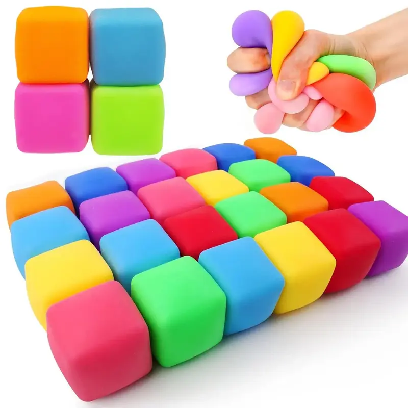Random Color Squishy Cube, 8pcs Colorful Slow Rising Stress Relief Cube, Stretchy Fidget Cube for Anxiety Relief, Quiet Fidge...