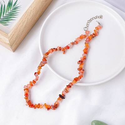Natural Red Agate Chips Bead Necklace