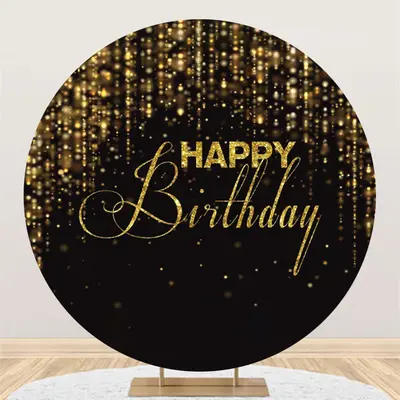 Aperturee Gold Glitter Happy Birthday Round Backdrop For Party | Backdrop For Birthday Party | Custom Birthday Backdrops | Ca...