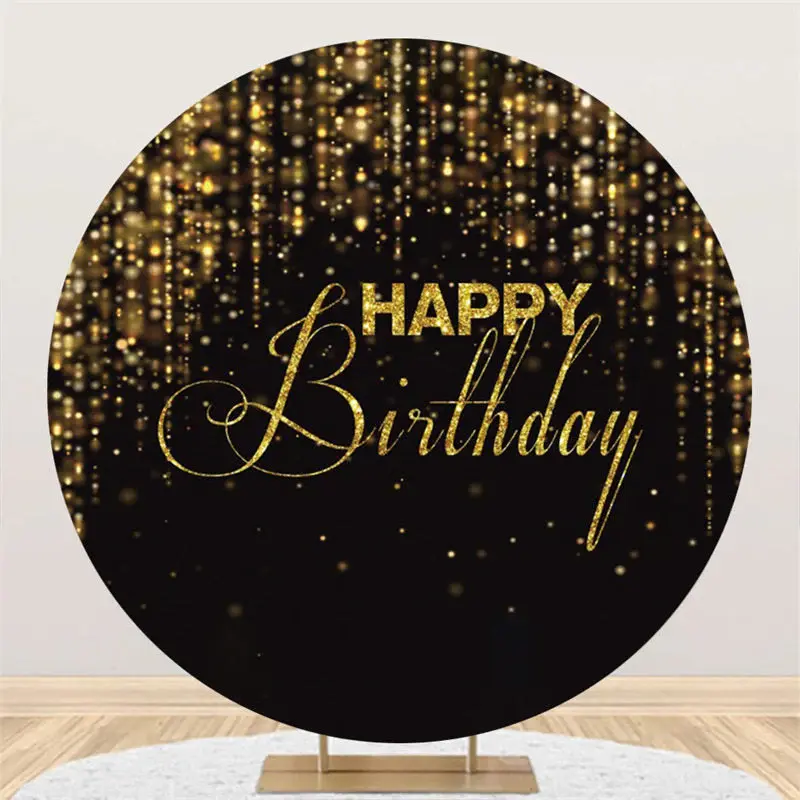 Aperturee Gold Glitter Happy Birthday Round Backdrop For Party | Backdrop For Birthday Party | Custom Birthday Backdrops | Ca...