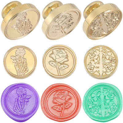 3Pcs 3 Styles Golden Plated Wax Seal Brass Stamp Head