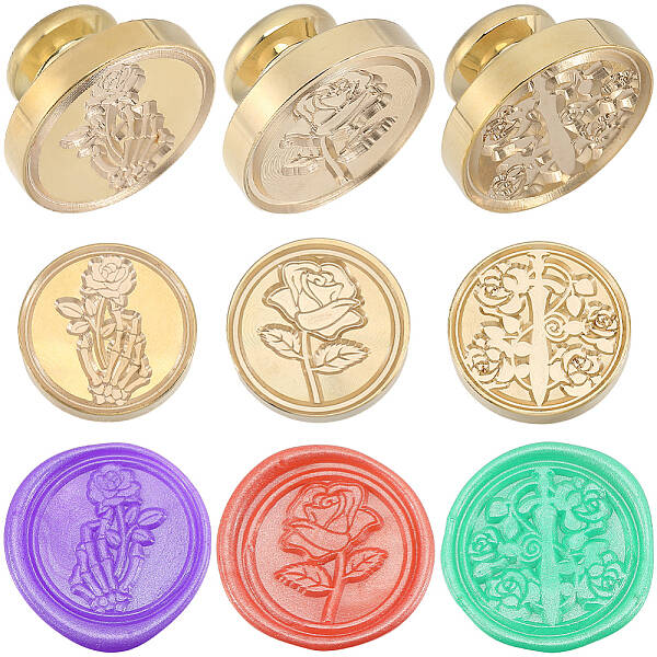 3Pcs 3 Styles Golden Plated Wax Seal Brass Stamp Head