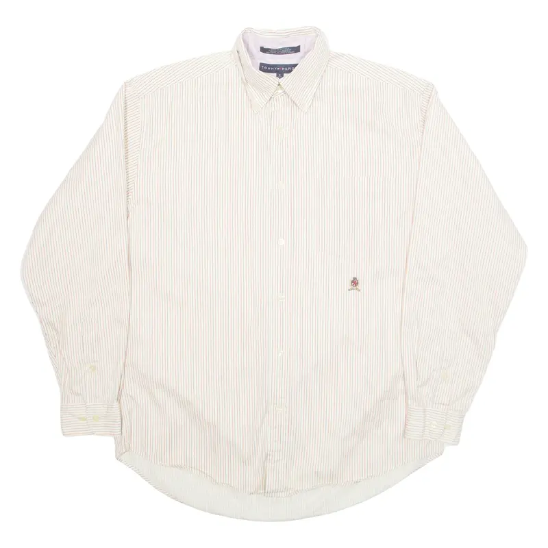 TOMMY HILFIGER Mens Shirt Cream Pinstripe Long Sleeve S