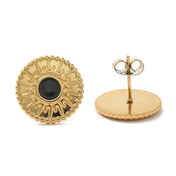 Ion Plating(IP) 304 Stainless Steel Flat Round Stud Earrings