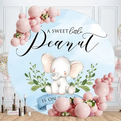 Aperturee Blue Little Peanut Round Baby Shower Backdrop