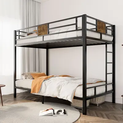 SHA CERLIN Bunk Bed Twin Over Twin Size with Ladder and Full-Length Guardrail,ăFrame Only No Mattressă Metal, Storage Spa...